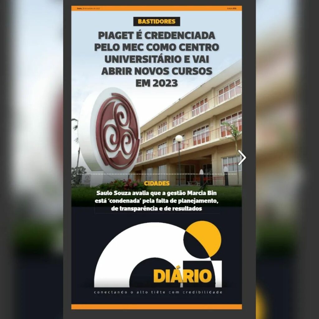 CAPA DO OI DIÁRIO COM DESTQUE PARA O CREDENCIAMENTO DA PIAGET COMO CENTRO UNIVERSITÁRIO
